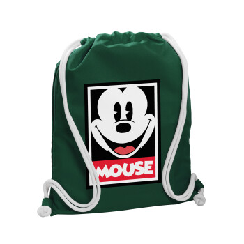 Μίκυ Μάους, Τσάντα πλάτης πουγκί GYMBAG BOTTLE GREEN, με τσέπη (40x48cm) & χονδρά λευκά κορδόνια