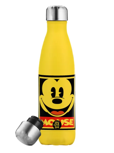 Mickey Mouse — Yellow Stainless Steel Metallic Thermos, double-walled, 500ml