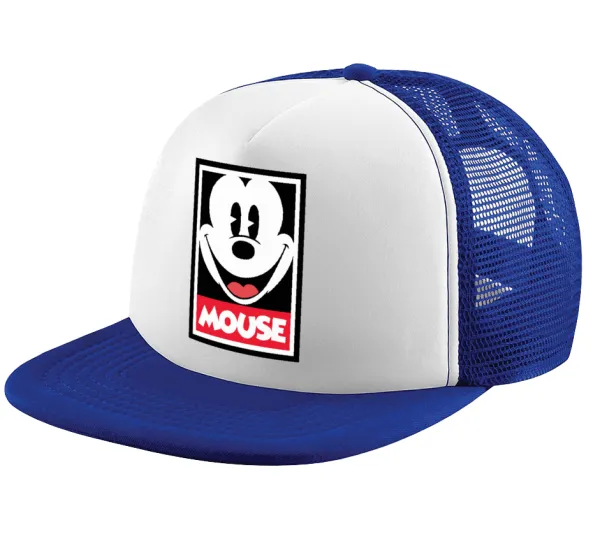 Mickey Mouse — Adult Soft Trucker Hat with Blue/White Mesh (POLYESTER, ADULT, UNISEX, ONE SIZE)