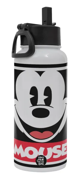 Mickey Mouse — Metal mug thermo White with Straw and Spout Lid (Stainless steel), double wall, 950ml