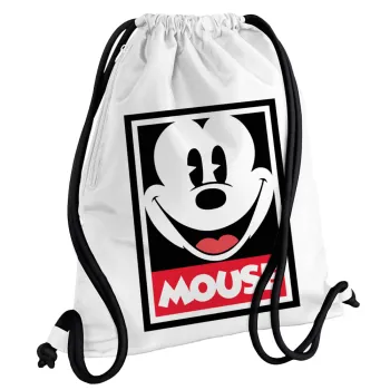 Μίκυ Μάους, Τσάντα πλάτης πουγκί GYMBAG λευκή, με τσέπη (40x48cm) & χονδρά κορδόνια