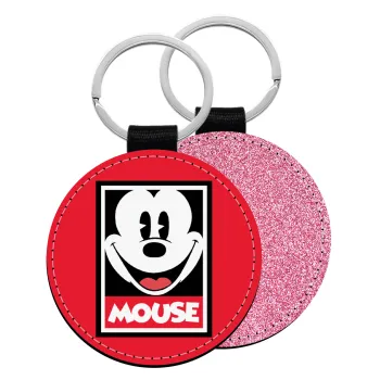 Μίκυ Μάους, Μπρελόκ Δερματίνη, στρογγυλό ΡΟΖ (5cm)