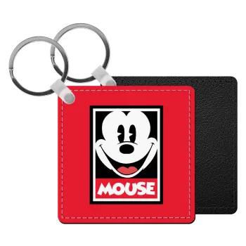 Mickey Mouse, Μπρελόκ Δερματίνη, τετράγωνο ΜΑΥΡΟ (5x5cm)