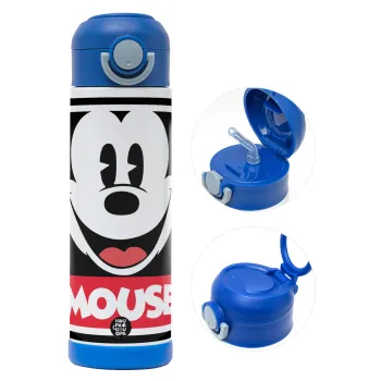 Μίκυ Μάους, Παιδικό παγούρι θερμό, ανοξείδωτο, με καλαμάκι ασφαλείας, ΜΠΛΕ (500ml)