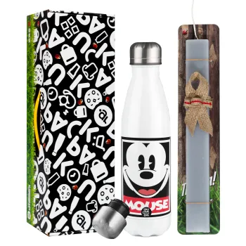 Μίκυ Μάους, Πασχαλινή Λαμπάδα με μεταλλικό παγούρι θερμός λευκός (500ml) & λαμπάδα αρωματική πλακέ (30cm) (ΓΚΡΙ)