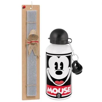 Μίκυ Μάους, Πασχαλινή Λαμπάδα με παγούρι μεταλλικό  αλουμινίου (500ml) & κερί αρωματικό πλακέ (30cm) (ΓΚΡΙ)