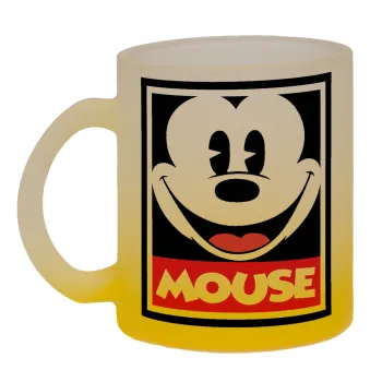 Mickey Mouse, Κούπα γυάλινη δίχρωμη με βάση το κίτρινο ματ, 330ml