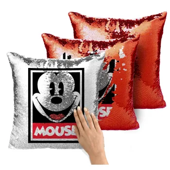 Mickey Mouse, Μαξιλάρι καναπέ Μαγικό Κόκκινο με πούλιες 40x40cm περιέχεται το γέμισμα