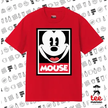 Μίκυ Μάους, Κλασικό T-Shirt, διπλής ραφής, χωρίς πλευρικές ραφές ΚΟΚΚΙΝΟ από 100% βαμβάκι. Vegan & OEKO-TEX πιστοποιημένο.