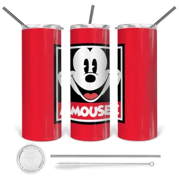 Μίκυ Μάους, Tumbler ποτήρι θερμό από ανοξείδωτο ατσάλι 600ml, με μεταλλικό καλαμάκι & βούρτσα καθαρισμού