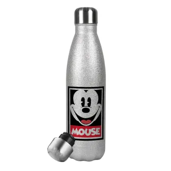 Mickey Mouse, Metallic Glitter Silver Thermos Flask (Stainless steel), double-walled, 500ml