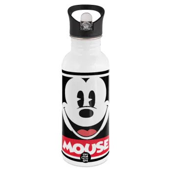 Μίκυ Μάους, Παγούρι νερού Λευκό με καλαμάκι, ανοξείδωτο ατσάλι 600ml