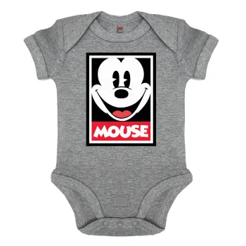 Μίκυ Μάους, Βρεφικό φορμάκι μωρού, 0-18 μηνών, ΓΚΡΙ ΜΕΛΑΝΖΕ, 100% Organic Cotton, κοντομάνικο