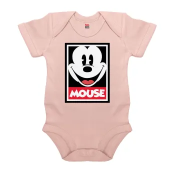 Mickey Mouse, Βρεφικό φορμάκι μωρού, 0-18 μηνών, ΡΟΖ POWDER, 100% Organic Cotton, κοντομάνικο