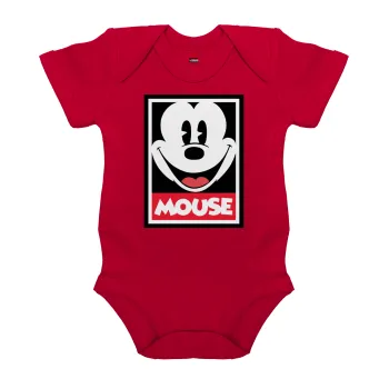 Μίκυ Μάους, Βρεφικό φορμάκι μωρού, ΚΟΚΚΙΝΟ, 100% Organic Cotton, κοντομάνικο