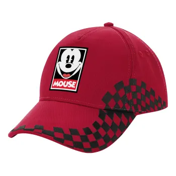 Μίκυ Μάους, Καπέλο Ενηλίκων Ultimate ΚΟΚΚΙΝΟ/ΜΑΥΡΟ RACING με Σκρατς, (100% ΒΑΜΒΑΚΕΡΟ DRILL, ΕΝΗΛΙΚΩΝ, UNISEX, ONE SIZE)