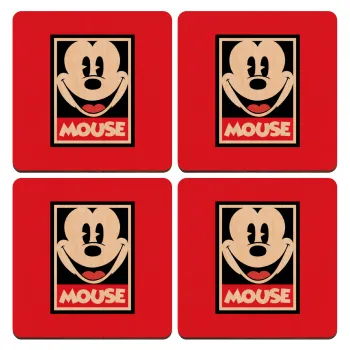 Mickey Mouse, ΣΕΤ x4 Σουβέρ ξύλινα τετράγωνα plywood (9cm)