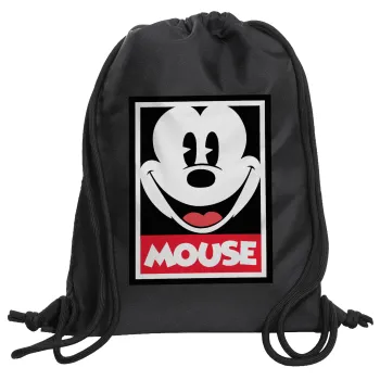 Μίκυ Μάους, Τσάντα πλάτης πουγκί GYMBAG Μαύρη, με τσέπη (40x48cm) & χονδρά κορδόνια