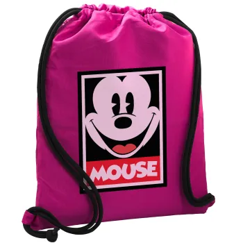 Μίκυ Μάους, Τσάντα πλάτης πουγκί GYMBAG Φούξια, με τσέπη (40x48cm) & χονδρά κορδόνια