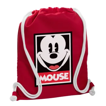 Mickey Mouse, Backpack pouch GYMBAG Red, with pocket (40x48cm) & thick cords
