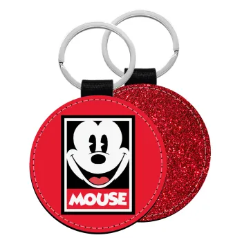 Μίκυ Μάους, Μπρελόκ Δερματίνη, στρογγυλό ΚΟΚΚΙΝΟ (5cm)