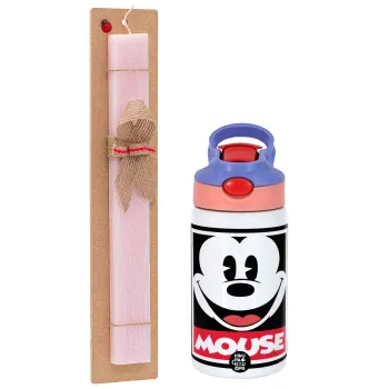 Μίκυ Μάους, Πασχαλινή Λαμπάδα με Παιδικό παγούρι θερμό, ανοξείδωτο, με καλαμάκι ασφαλείας, ροζ/μωβ (350ml) & κερί αρωματικό πλακέ (30cm) (ΡΟΖ)