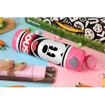 Μίκυ Μάους, Πασχαλινή Λαμπάδα με Παιδικό παγούρι θερμό, ανοξείδωτο, με καλαμάκι ασφαλείας, ΡΟΖ (500ml)