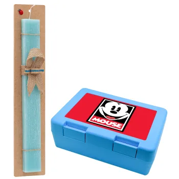 Mickey Mouse, Easter Set, children's snack container BLUE & Easter aromatic flat candle (30cm) (TURQUOISE)