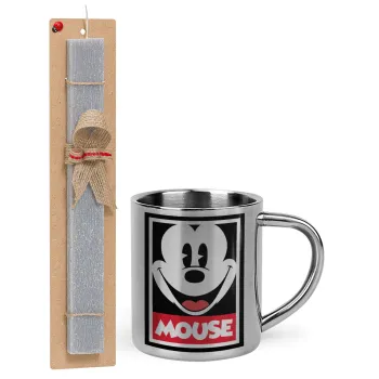 Μίκυ Μάους, Πασχαλινή Λαμπάδα με μεταλλική κούπα θερμό (300ml) & κερί αρωματικό πλακέ (30cm) (ΓΚΡΙ)