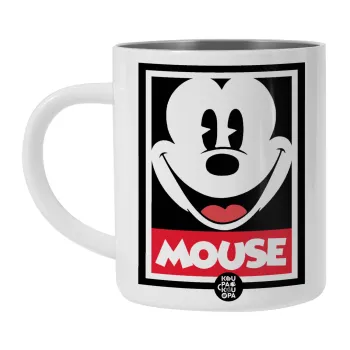 Μίκυ Μάους, Λευκή Ανοξείδωτη Μεταλλική Κούπα 450ml - Διπλού Τοιχώματος 