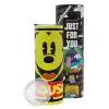 Neon Yellow Travel Tumbler θερμό, μεταλλικό καλαμάκι(Ανωξείδωτο 304 Food grade, BPA free, 600ml)