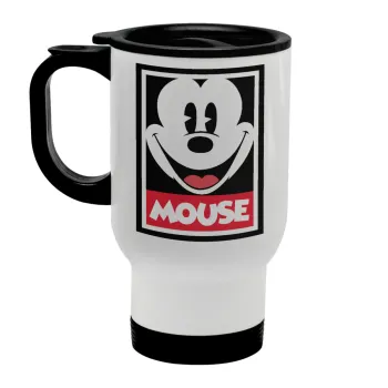 Μίκυ Μάους, Κούπα ταξιδιού ανοξείδωτη με καπάκι, διπλού τοιχώματος (θερμό) λευκή 450ml