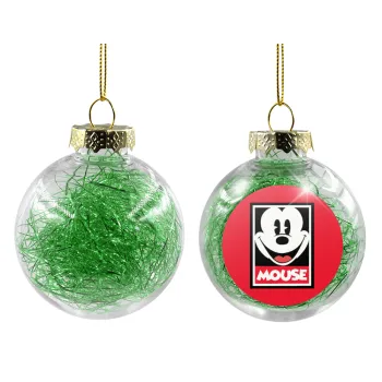 Mickey Mouse, Transparent Christmas tree ball ornament with green filling 8cm