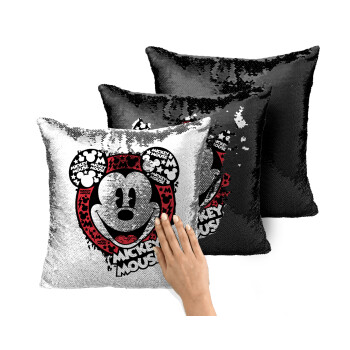 Mickey Mouse, Μαξιλάρι καναπέ Μαγικό Μαύρο με πούλιες 40x40cm περιέχεται το γέμισμα