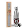 Easter Set, metallic Inox water bottle (750ml) & aromatic flat Easter candle (30cm) (GRAY)