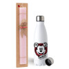 Easter Set, metallic stainless steel water bottle (750ml) & scented flat Easter candle (30cm) (PINK)