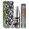 Easter Set, metallic stainless thermos flask (500ml) & scented flat Easter candle (30cm) (GRAY)