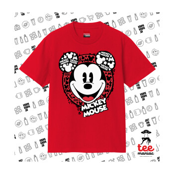 Mickey Mouse, Κλασικό T-Shirt, διπλής ραφής, χωρίς πλευρικές ραφές ΚΟΚΚΙΝΟ από 100% βαμβάκι. Vegan & OEKO-TEX πιστοποιημένο.