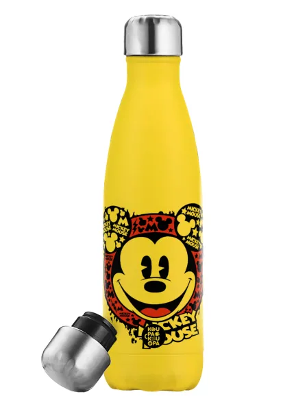 Mickey Mouse — Yellow Stainless Steel Metallic Thermos, double-walled, 500ml
