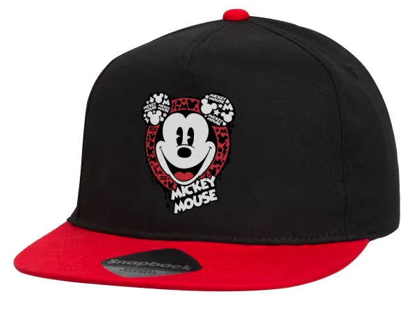 Mickey Mouse — Flat Snapback Hat, Black/Red (100% COTTON, UNISEX, ONE SIZE)