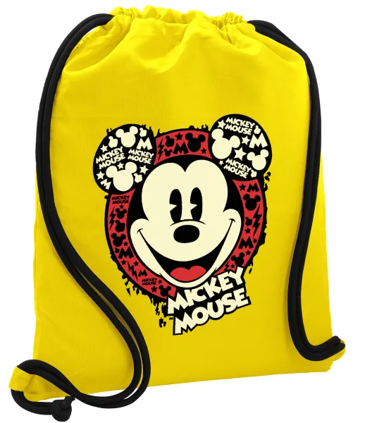 Mickey Mouse — Τσάντα πλάτης πουγκί GYMBAG Κίτρινη, με τσέπη (40x48cm) & χονδρά κορδόνια
