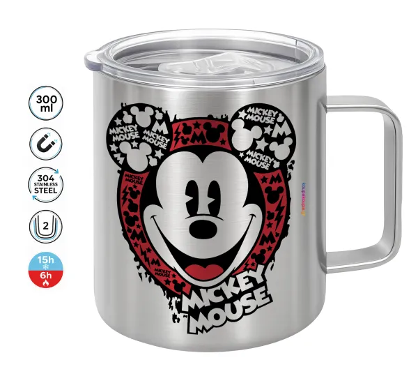 Mickey Mouse — Double-walled stainless steel mug 300ml with temperature-retaining lid