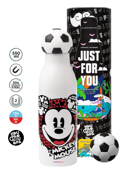 Mickey Mouse — Μπάλα ποδοσφαίρου μεταλλικό παγούρι θερμός, διπλού τοιχώματος, 550ml