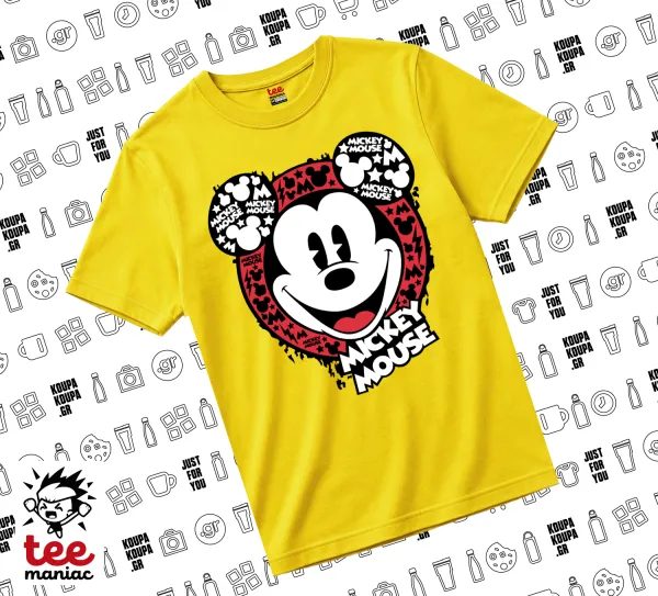 Mickey Mouse — Κίτρινο Άνετο παιδικό T-Shirt από 100% βαμβάκι, για κάθε μέρα. Vegan & OEKO-TEX πιστοποιημένο.