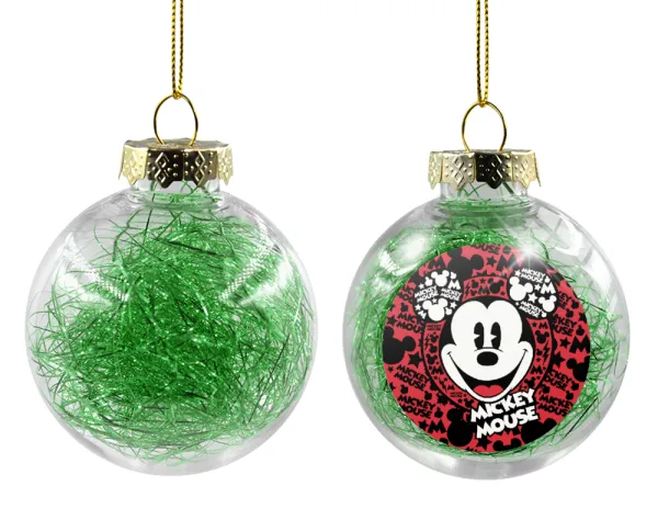 Mickey Mouse — Στολίδι Χριστουγεννιάτικη μπάλα δένδρου διάφανη με πράσινο γέμισμα 8cm