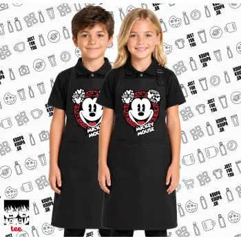 Mickey Mouse, Μαύρη ΠΑΙΔΙΚΗ Ποδιά μακριά Σεφ ολόσωμη με τσέπες