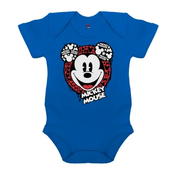 Mickey Mouse, Βρεφικό φορμάκι μωρού, Μπλε Κοβαλτίου, 100% Organic Cotton, κοντομάνικο