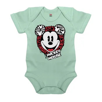 Mickey Mouse, Βρεφικό φορμάκι μωρού, 0-18 μηνών, mint (Μέντα), 100% Organic Cotton, κοντομάνικο