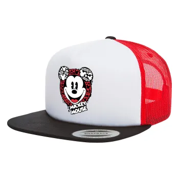 Mickey Mouse, Καπέλο Ενηλίκων Foam Flat Snapback με Δίχτυ Μαύρο-Λευκό-Κόκκινο (POLYESTER, ΕΝΗΛΙΚΩΝ, UNISEX, ONE SIZE)