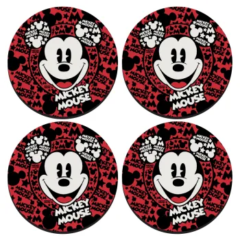 Mickey Mouse, ΣΕΤ 4 Σουβέρ ξύλινα στρογγυλά (9cm)